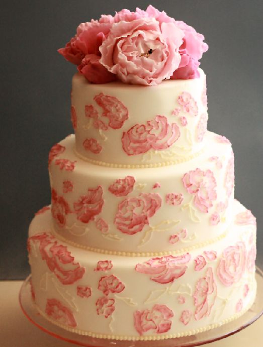 pink and grey wedding cake